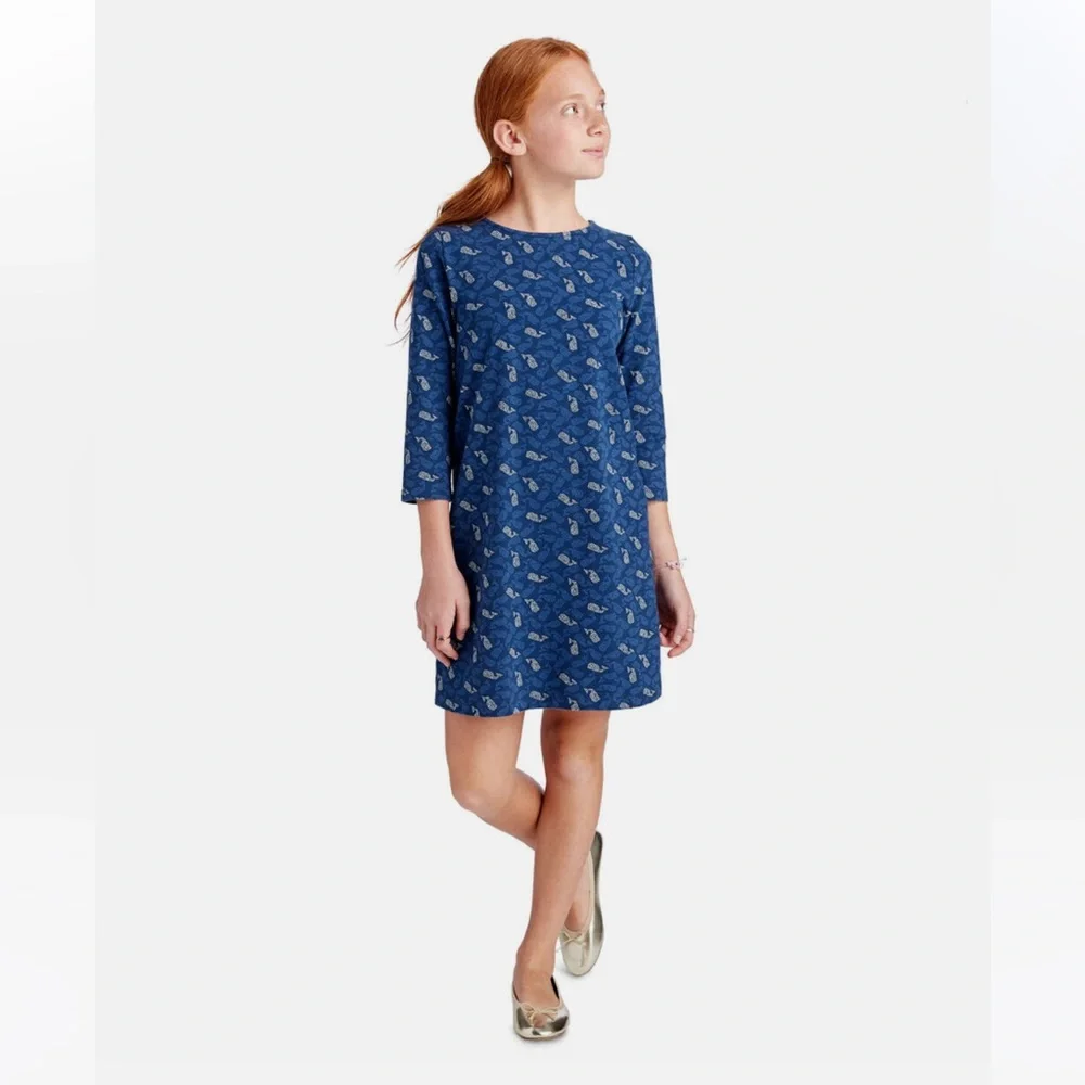 Vineyard Vines Girl Polka Dot Whale Tisbury Dress Size M Deep Bay Navy NEW